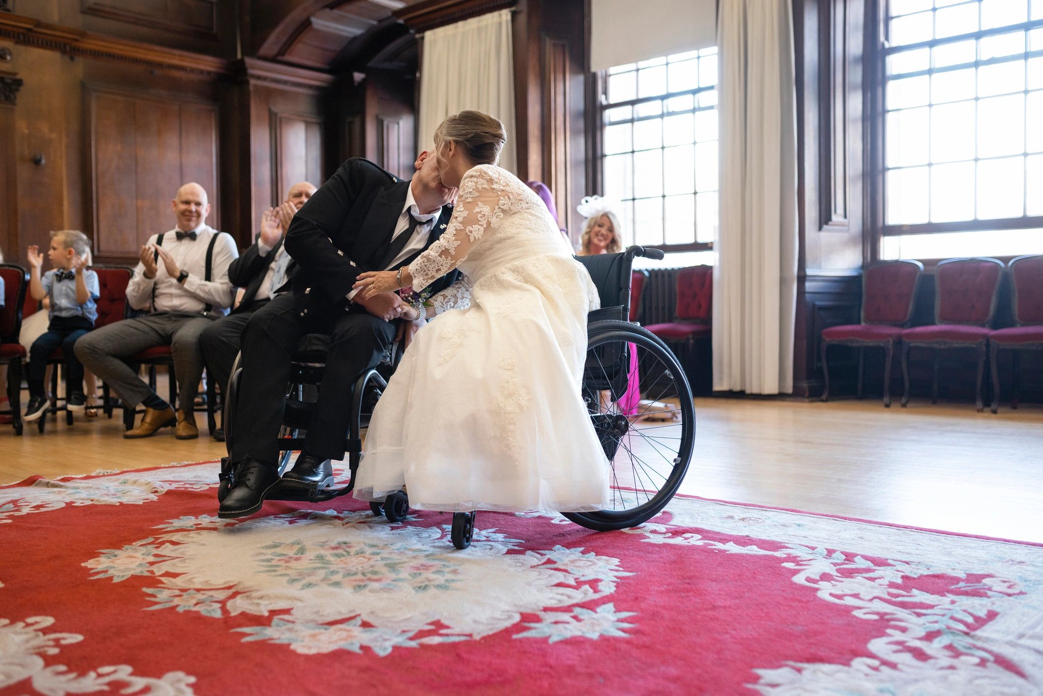 Wedding couple celebrating