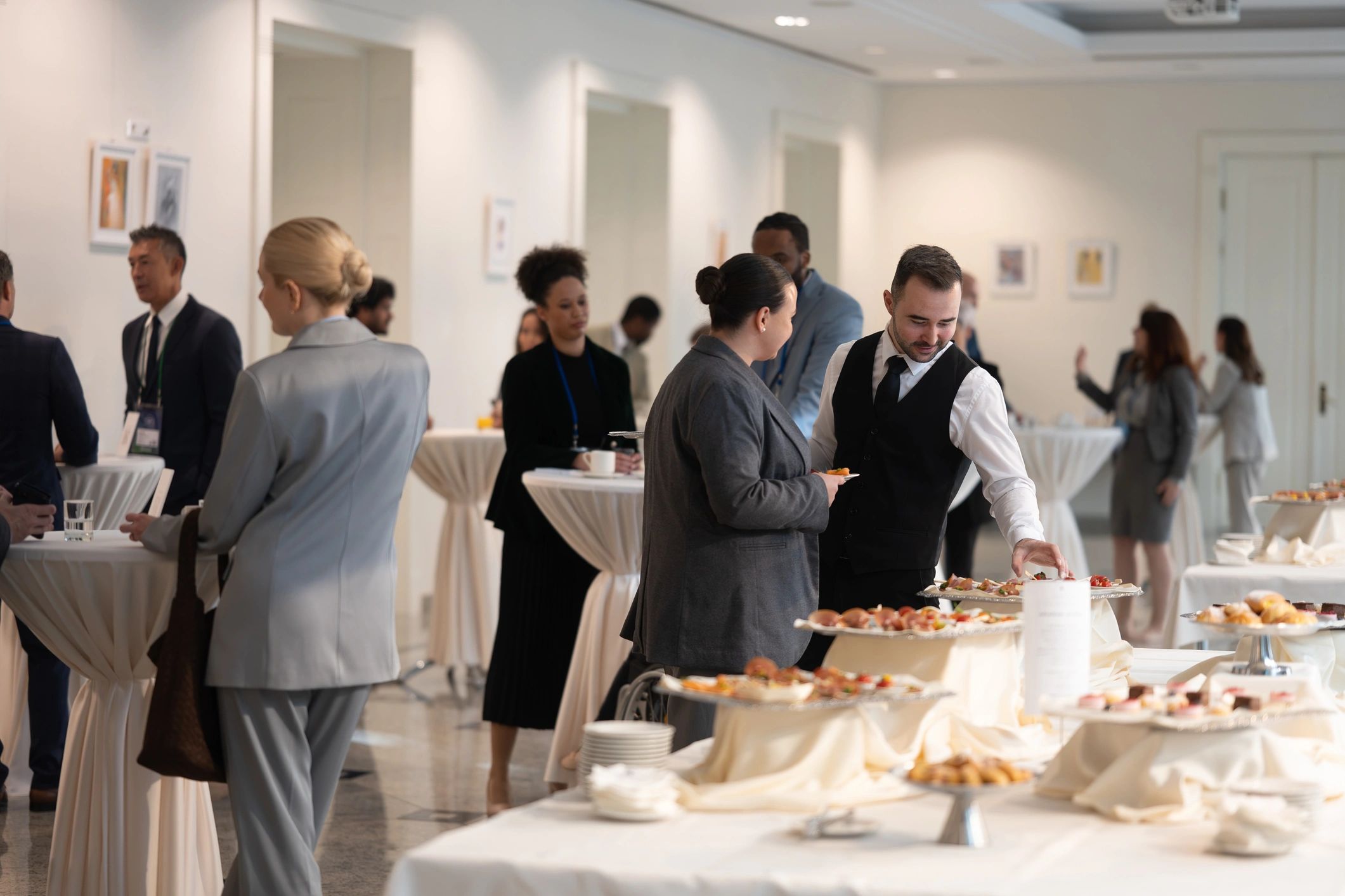 Guests mingling at a catered event