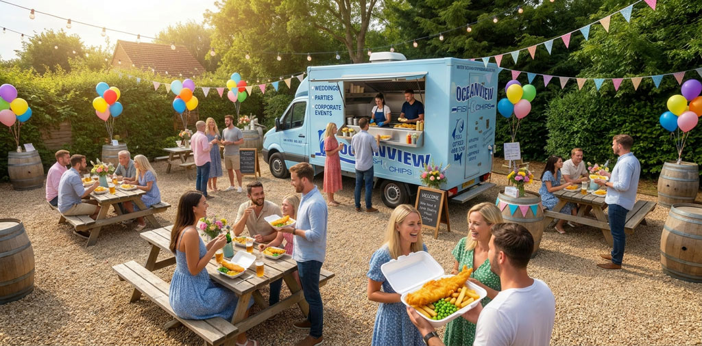 OceanView Catering chip van at a party