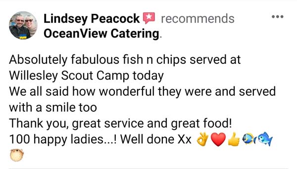 Customer review image praising OceanView Catering food and service