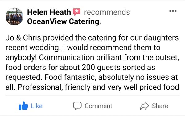 Customer review image for OceanView Catering wedding and party catering
